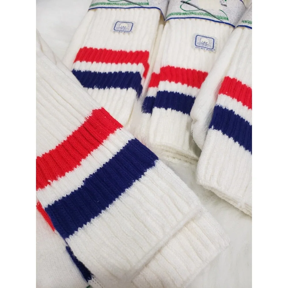 NEW 4 PAIR DEADSTOCK 1980s red blue white TUBE SOCKS burlington equipe mens 6-14